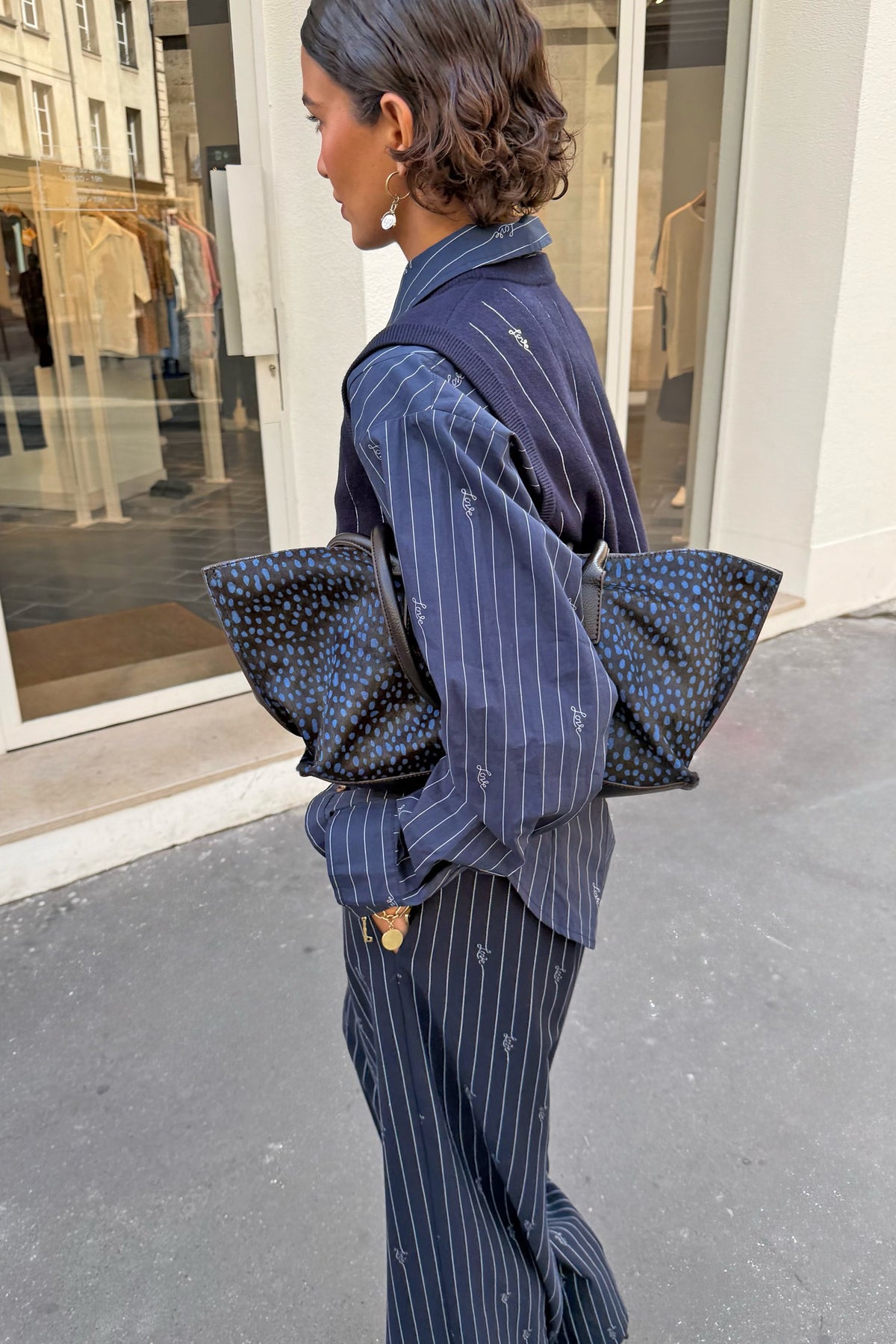 Never Fully Dressed Featured - Navy Stripe Bow Shirt