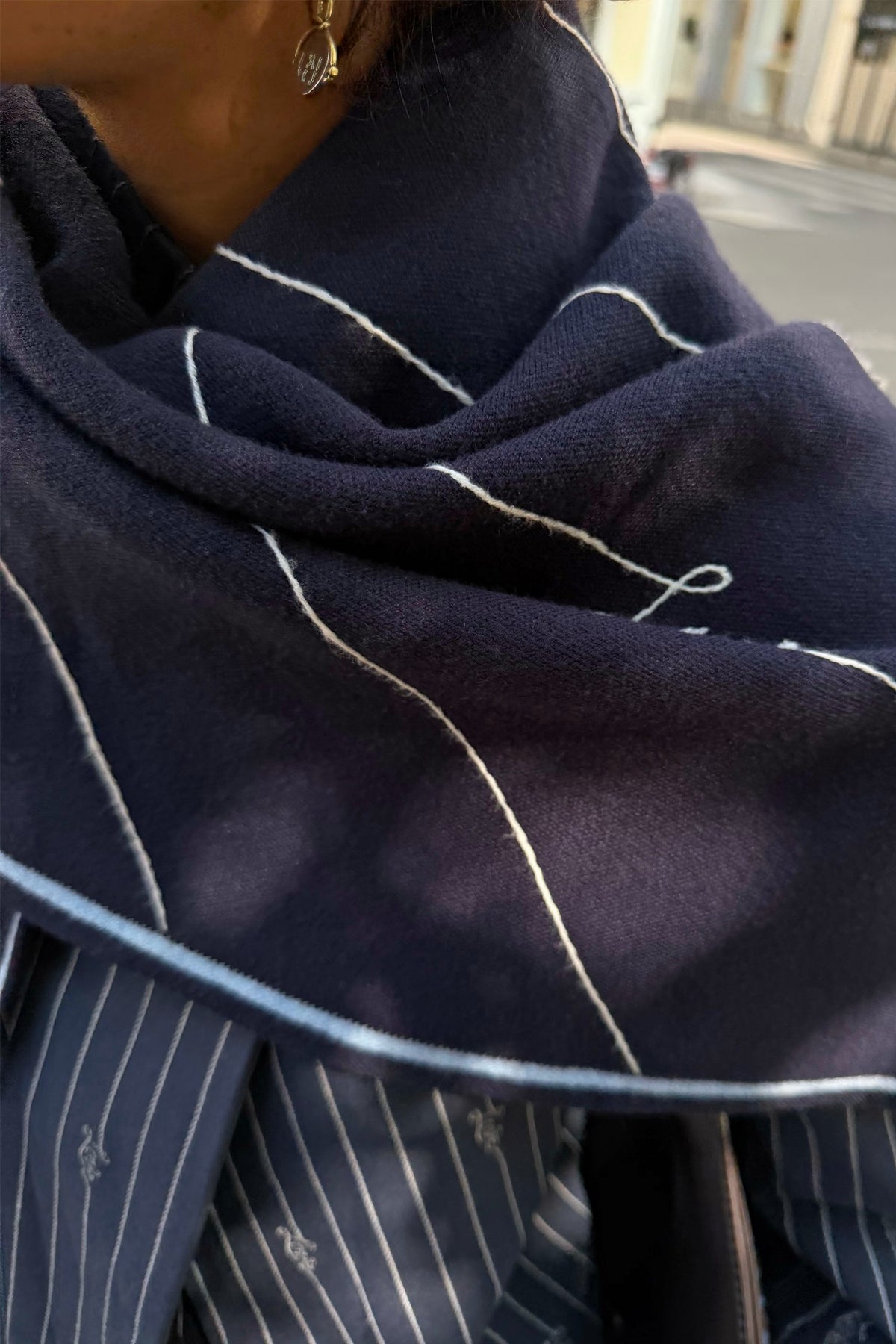 Never Fully Dressed Deals - Navy Pinstripe Large Knit Scarf