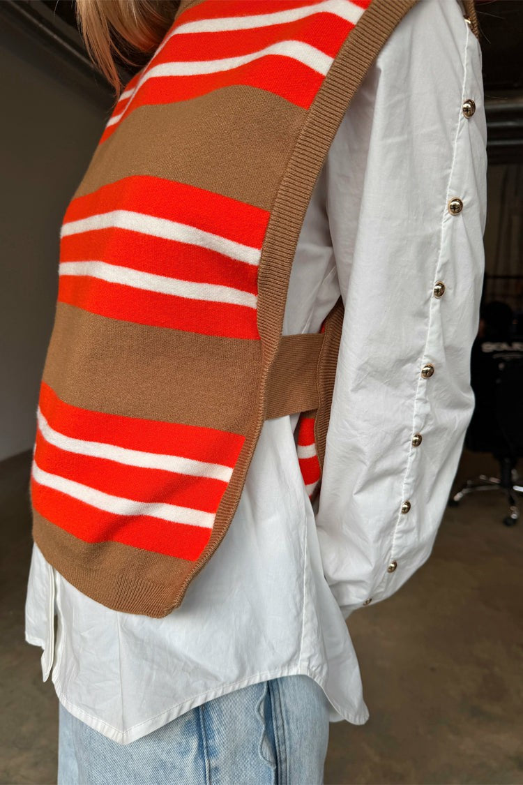 Never Fully Dressed New - Multi Stripe Tank Top Tan & Red