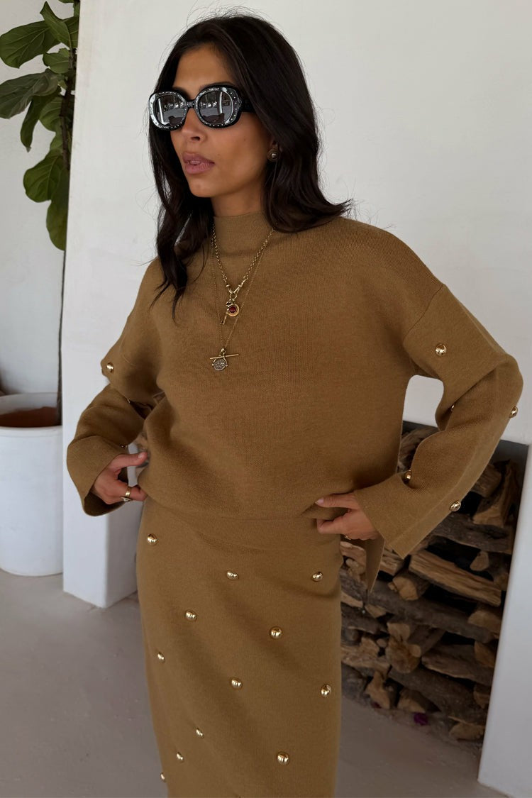 Never Fully Dressed Recommended - Tan Stud Evie Knit Jumper