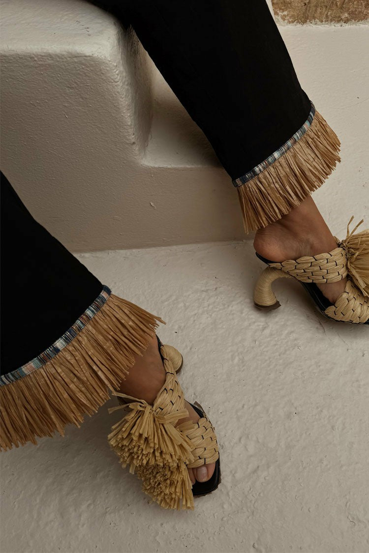 Never Fully Dressed Customer Favorite - Black Raffia Marra Trousers