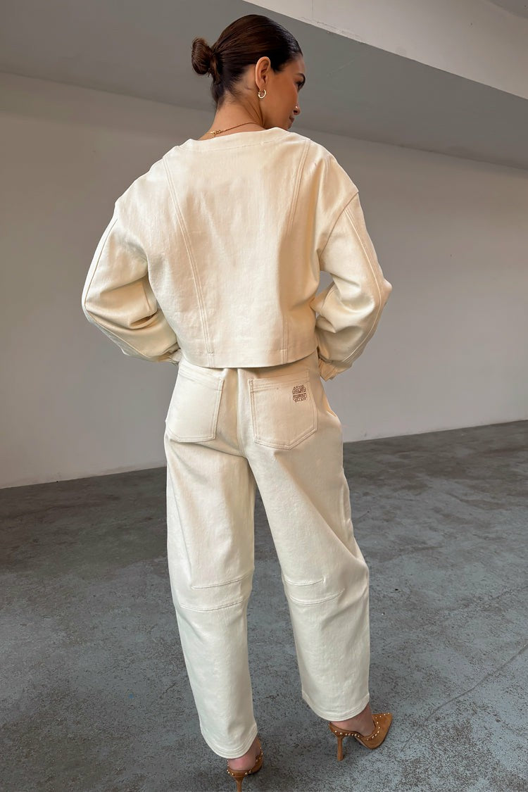 Never Fully Dressed Signature - Ecru Raffia Palma Barrel Leg Jeans