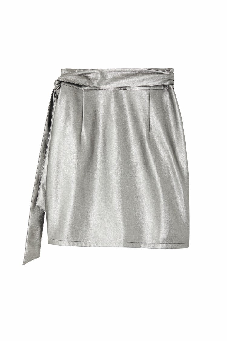 Never Fully Dressed Quality - Gunmetal Vegan Leather Mini Jaspre Skirt Petite