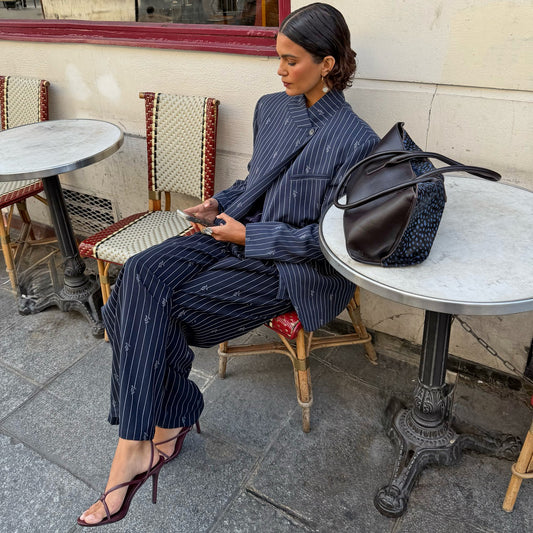 Never Fully Dressed Essential - Navy Pinstripe Fold Over Blazer