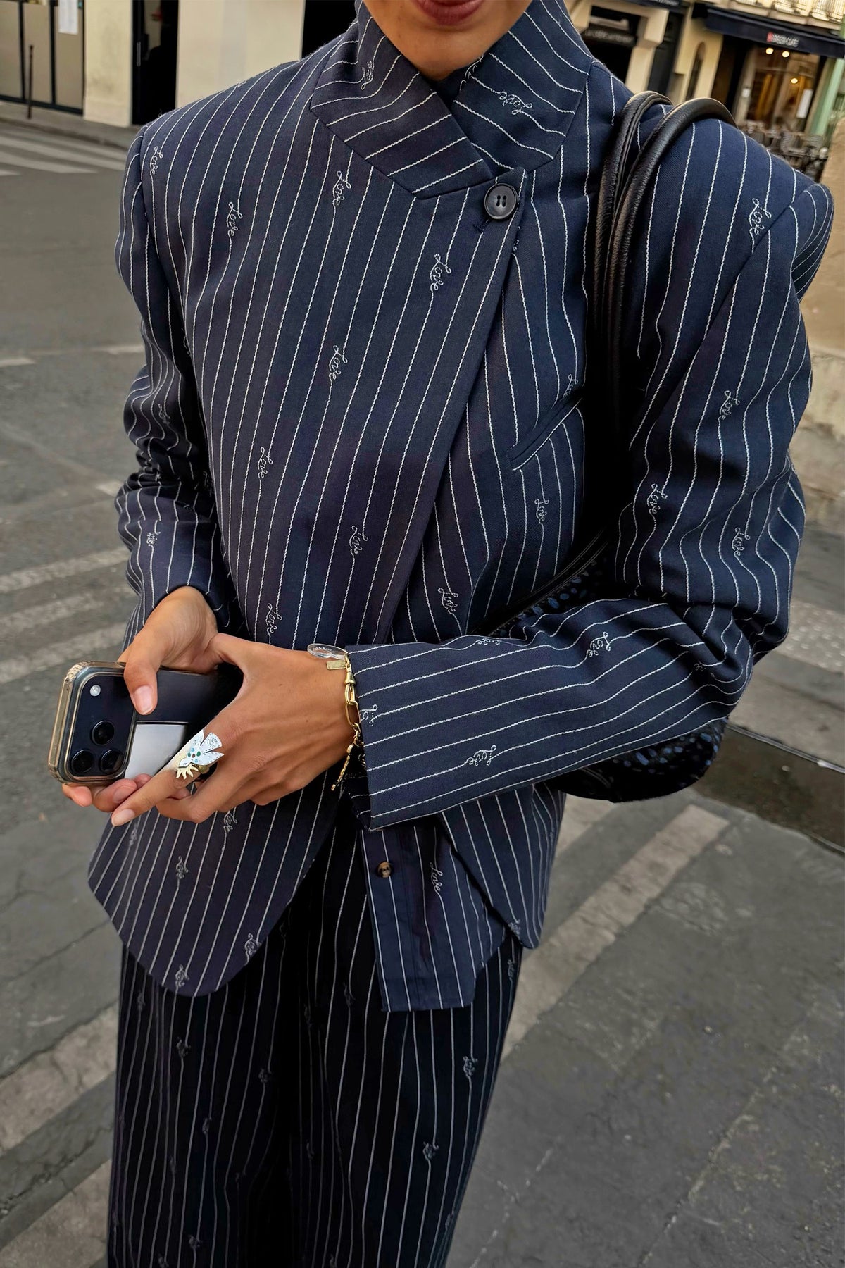 Never Fully Dressed Essential - Navy Pinstripe Fold Over Blazer