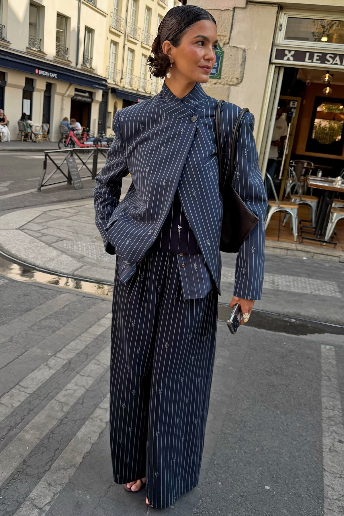 Never Fully Dressed Essential - Navy Pinstripe Fold Over Blazer