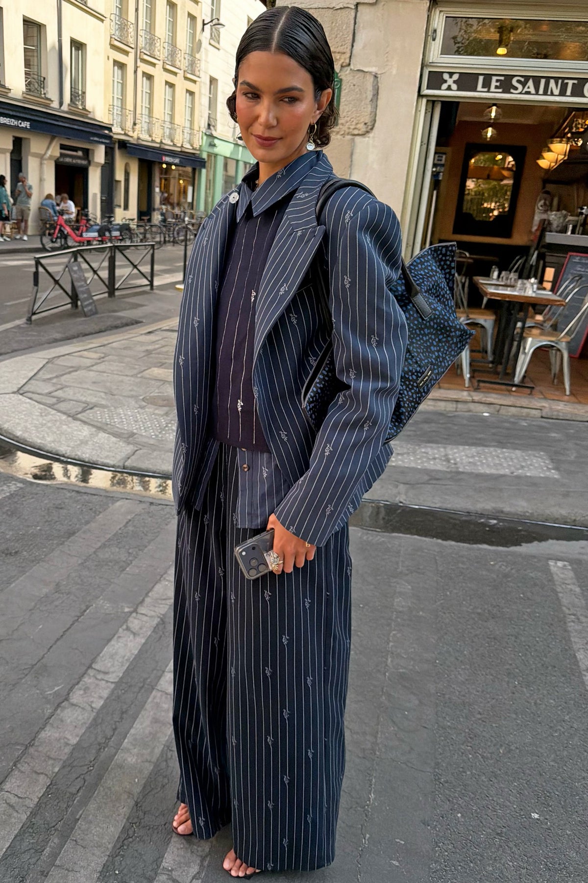 Never Fully Dressed Essential - Navy Pinstripe Fold Over Blazer