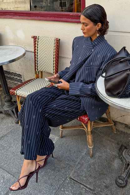 Never Fully Dressed Essential - Navy Pinstripe Fold Over Blazer