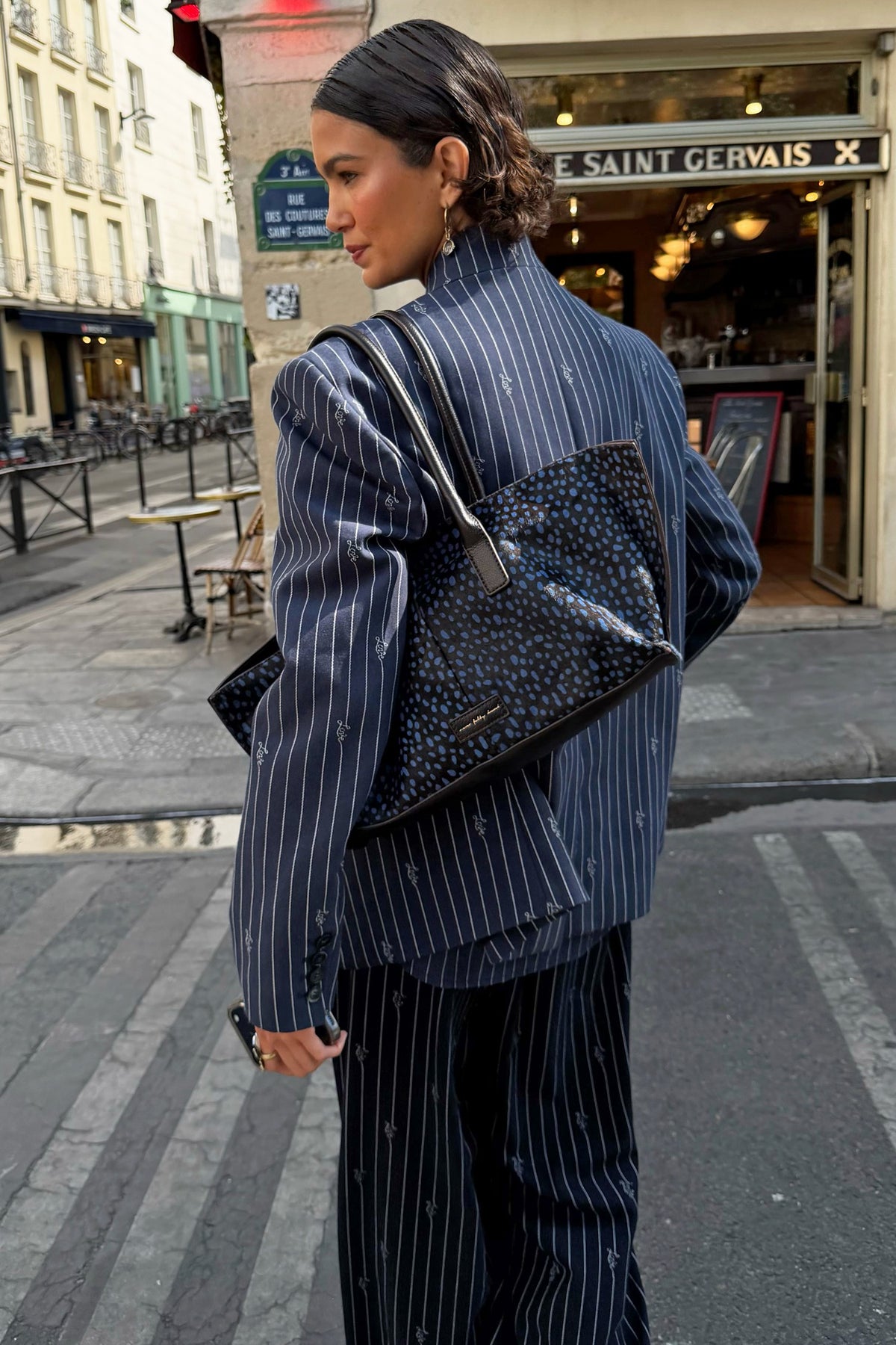 Never Fully Dressed Essential - Navy Pinstripe Fold Over Blazer