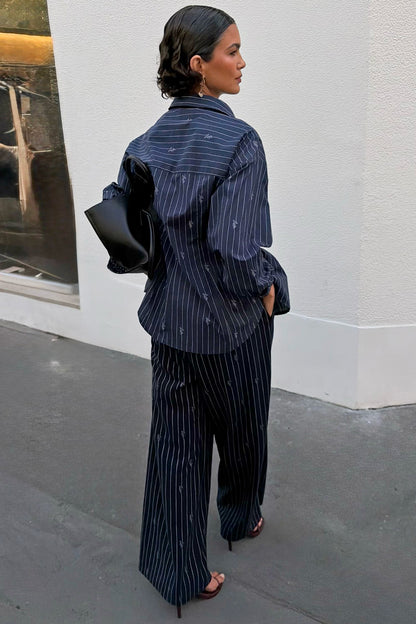 Never Fully Dressed Featured - Navy Stripe Bow Shirt