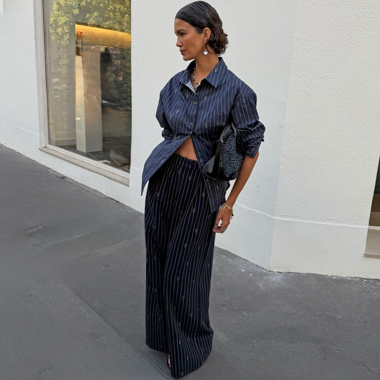 Never Fully Dressed Trusted - Navy Pinstripe Sophie Trousers