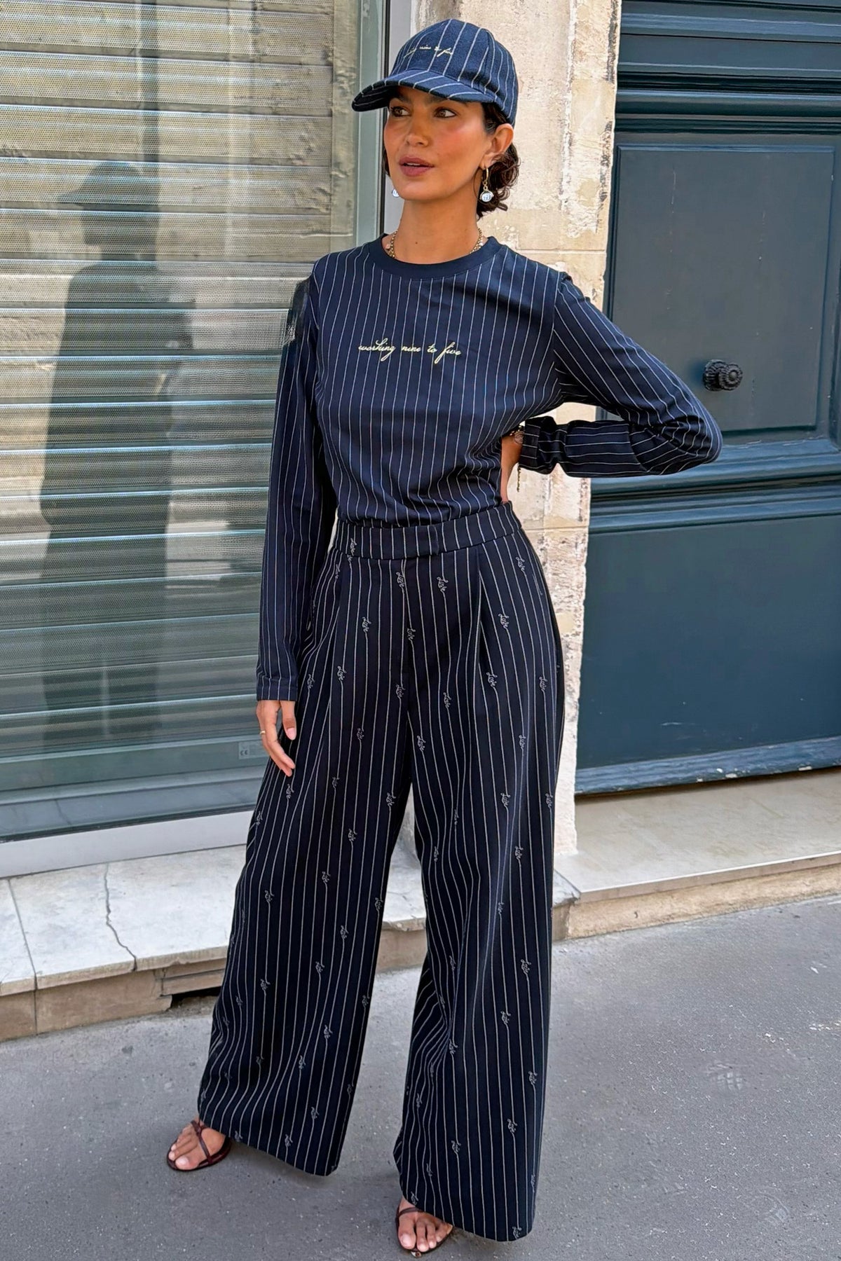 Never Fully Dressed Trusted - Navy Pinstripe Sophie Trousers
