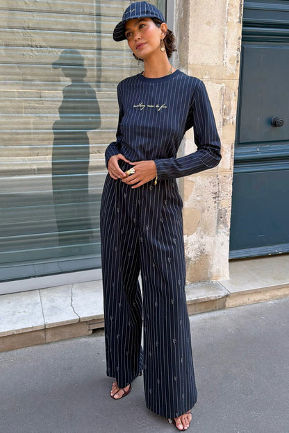 Never Fully Dressed Trusted - Navy Pinstripe Sophie Trousers