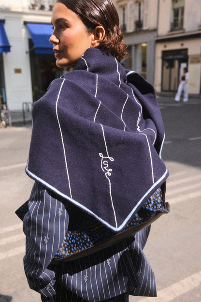 Never Fully Dressed Deals - Navy Pinstripe Large Knit Scarf