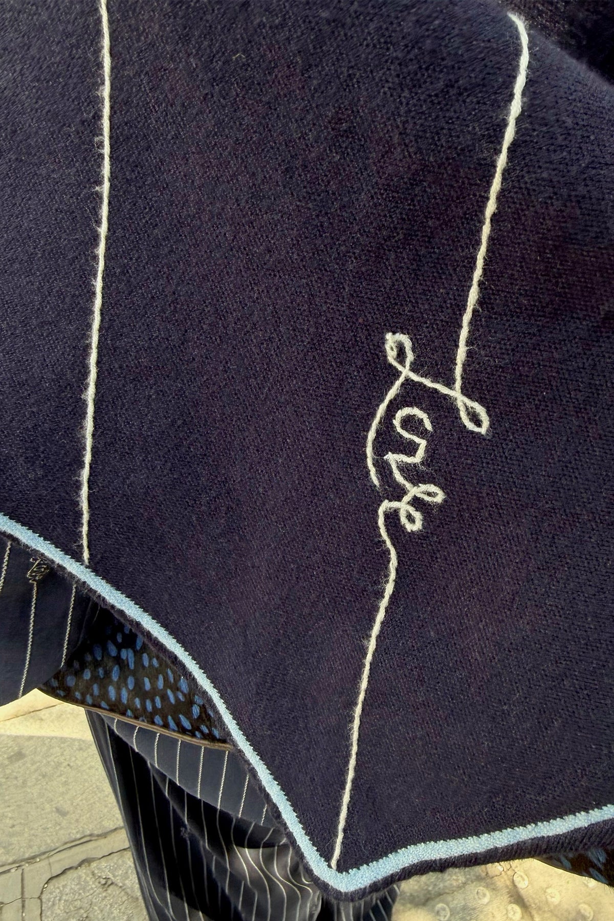 Never Fully Dressed Deals - Navy Pinstripe Large Knit Scarf