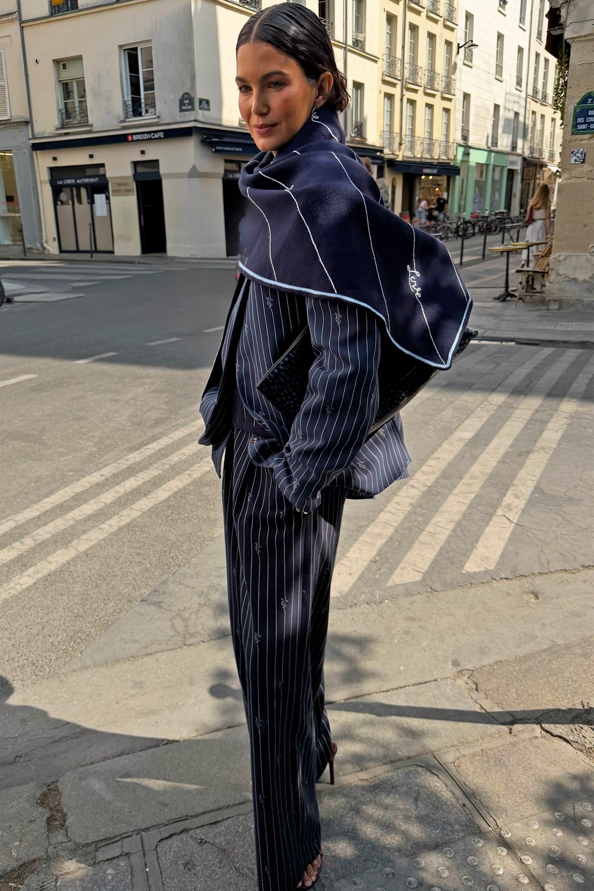 Never Fully Dressed Deals - Navy Pinstripe Large Knit Scarf