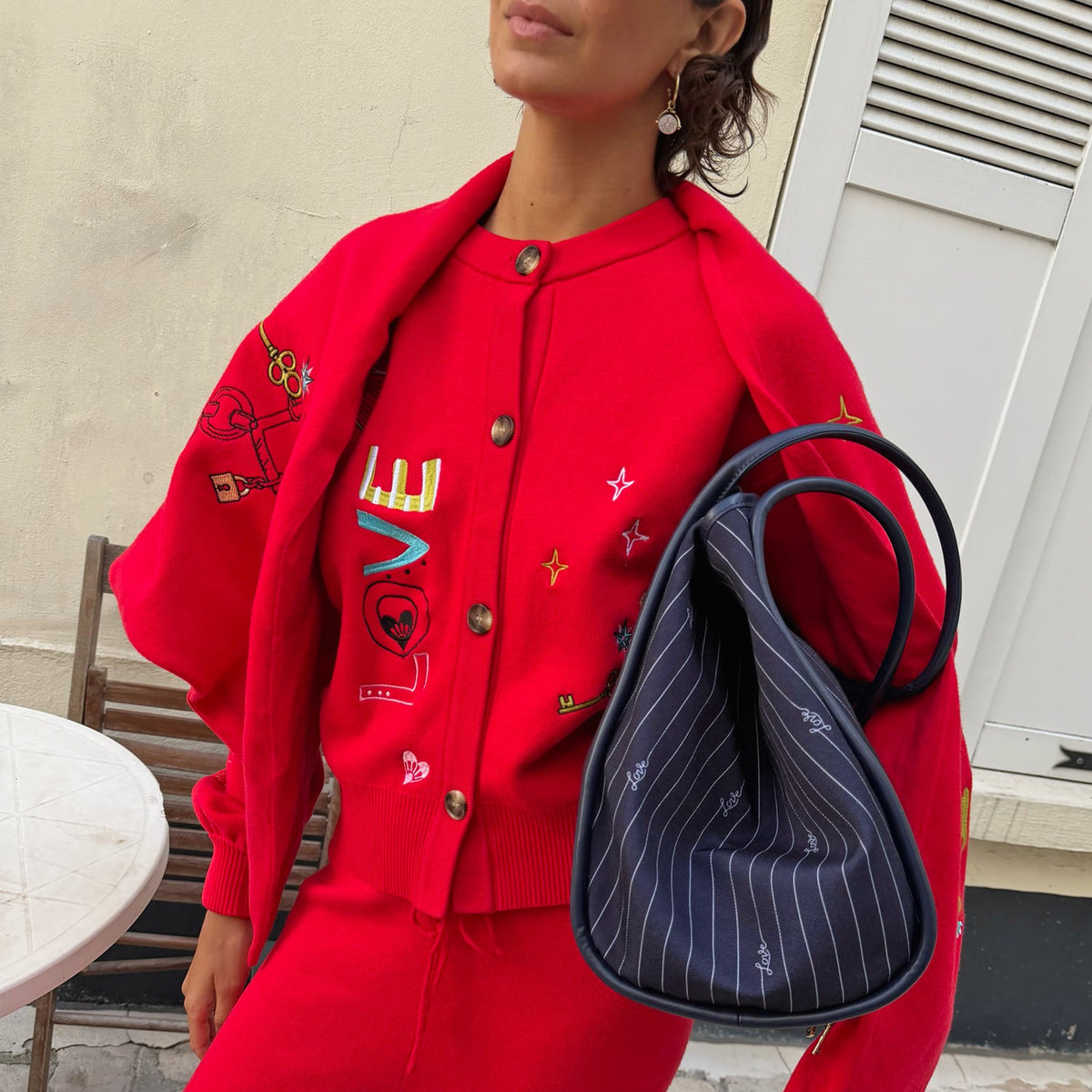 Never Fully Dressed Exclusive - Navy Pinstripe Shopper Bag
