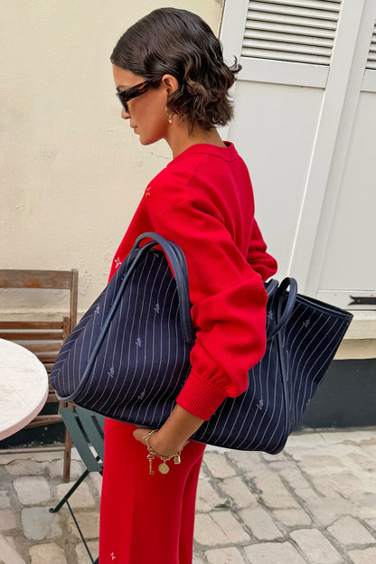 Never Fully Dressed Exclusive - Navy Pinstripe Shopper Bag