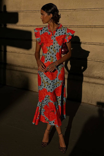 Never Fully Dressed Everyday - Blue Deer Poppy Remi Midi Dress