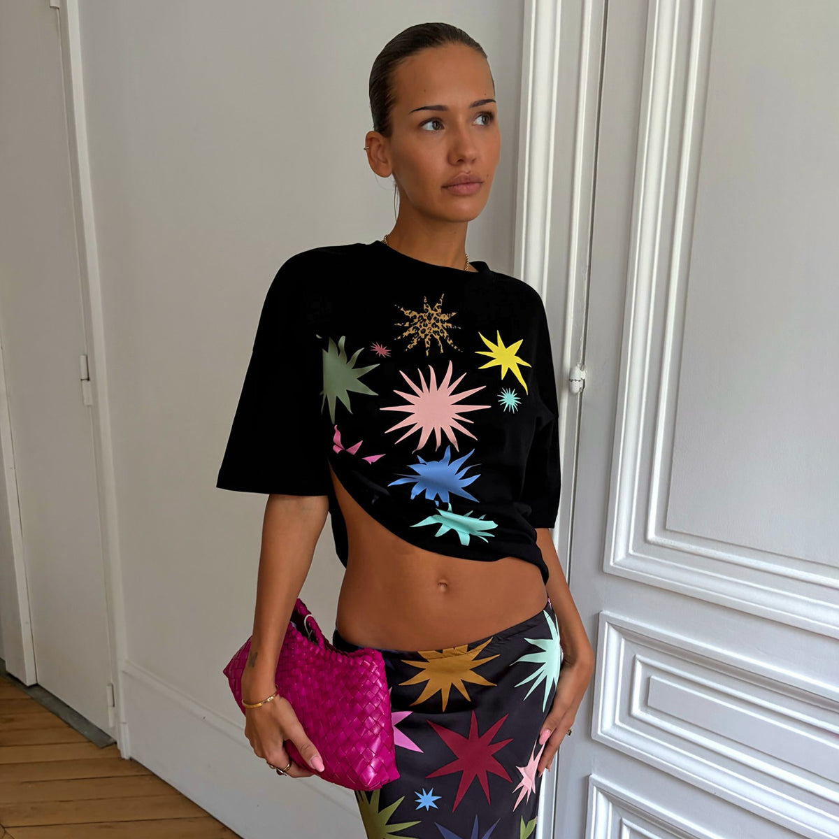 Never Fully Dressed Value - Black Star T-Shirt with Leopard Print
