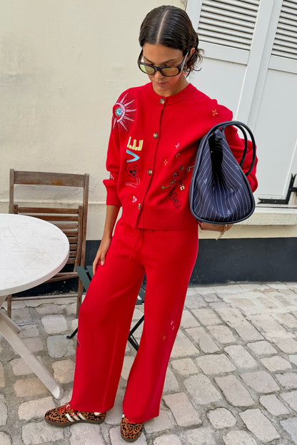 Never Fully Dressed Essential - Red Amore Wide Leg Knit Joggers