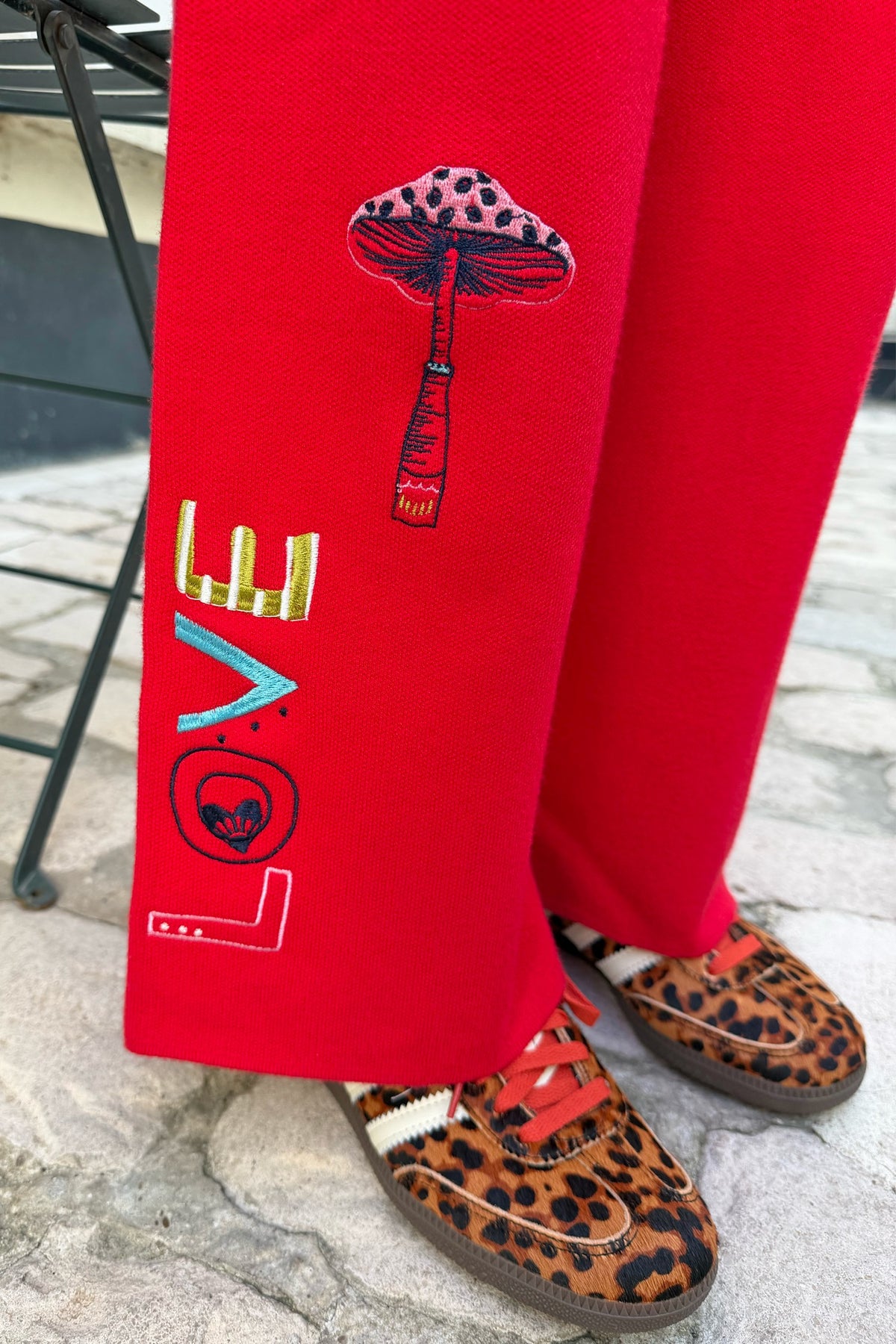 Never Fully Dressed Essential - Red Amore Wide Leg Knit Joggers