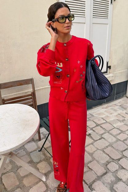 Never Fully Dressed Essential - Red Amore Wide Leg Knit Joggers