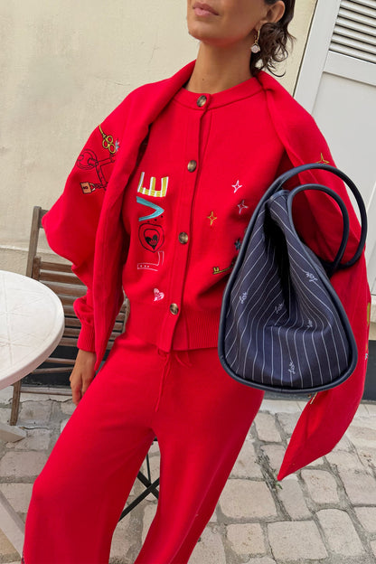 Never Fully Dressed Essential - Red Amore Wide Leg Knit Joggers