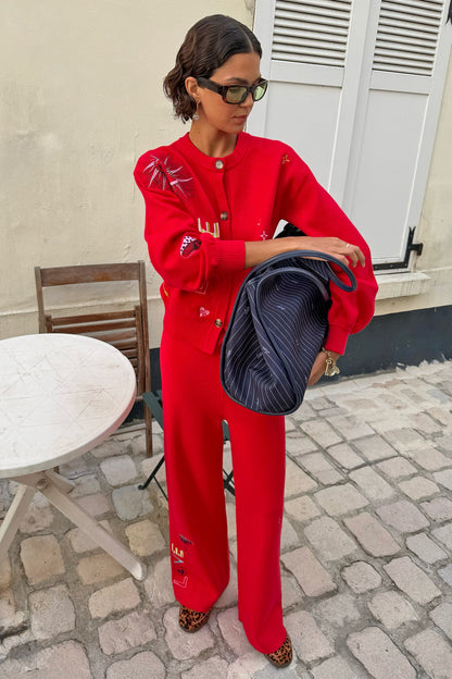 Never Fully Dressed Essential - Red Amore Wide Leg Knit Joggers