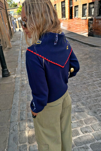 Never Fully Dressed Essential - Navy Icons Knit Scarf
