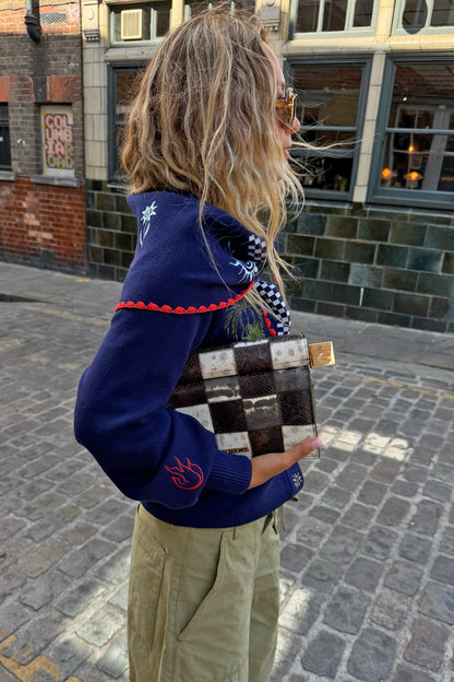 Never Fully Dressed Essential - Navy Icons Knit Scarf