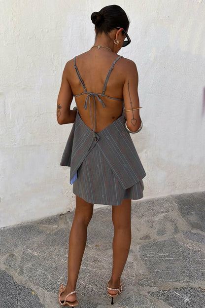 Never Fully Dressed Trending - Grey Love Pinstripe Reversible Backless Top