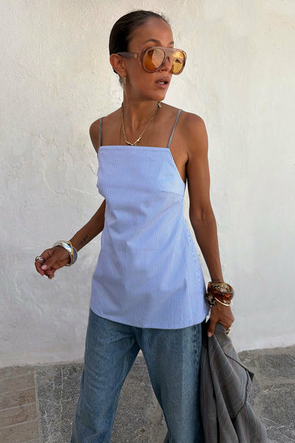 Never Fully Dressed Trending - Grey Love Pinstripe Reversible Backless Top