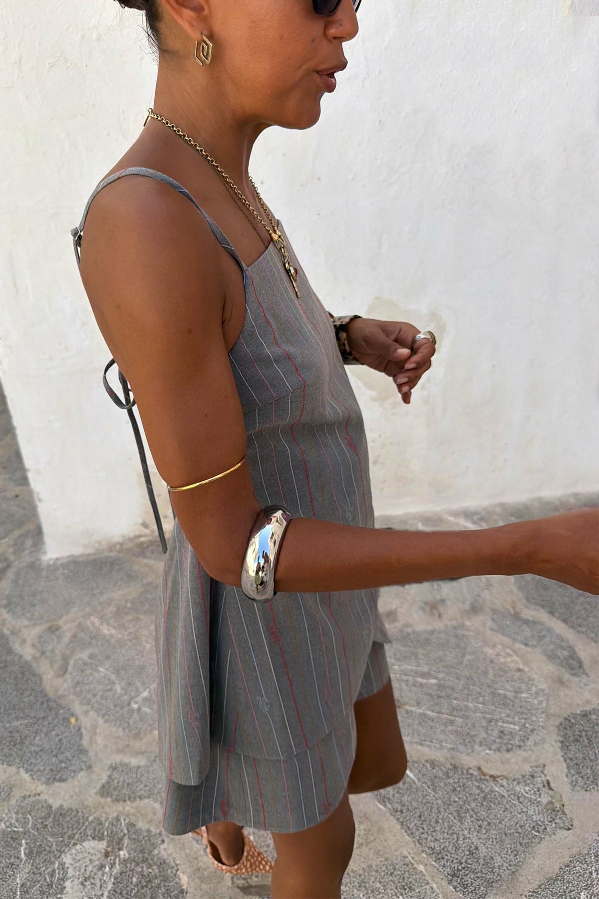 Never Fully Dressed Trending - Grey Love Pinstripe Reversible Backless Top