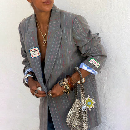Never Fully Dressed Best Price - Grey Love Pinstripe Blazer