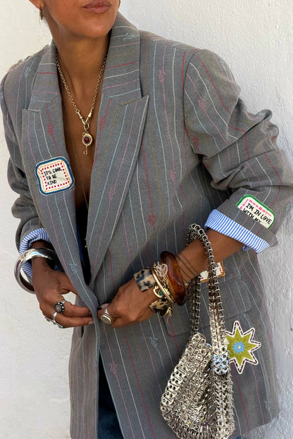 Never Fully Dressed Best Price - Grey Love Pinstripe Blazer