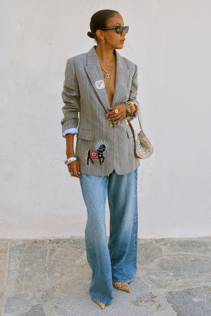 Never Fully Dressed Best Price - Grey Love Pinstripe Blazer