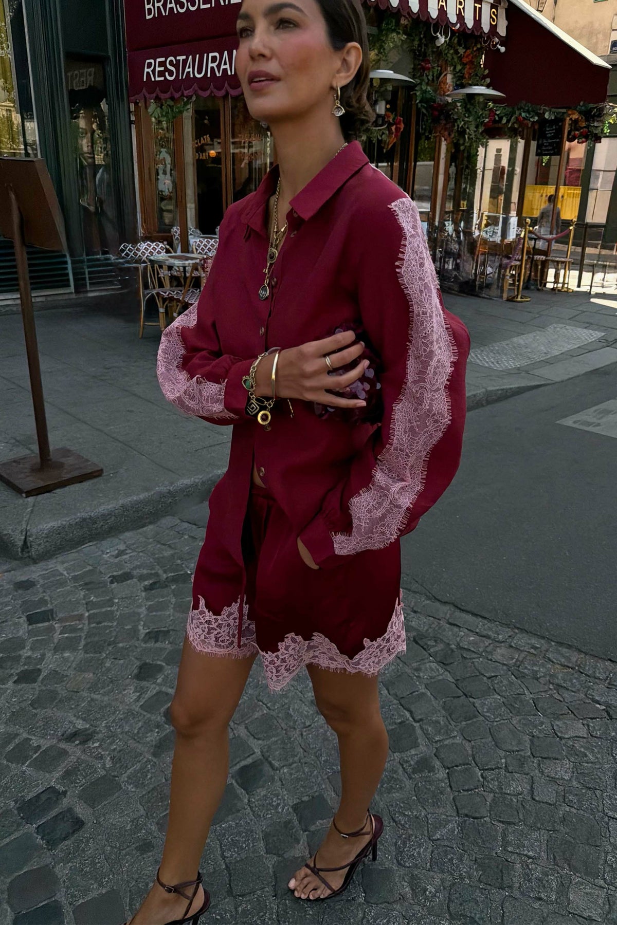 Never Fully Dressed Essential - Burgundy and Pink Lace Marley Shirt