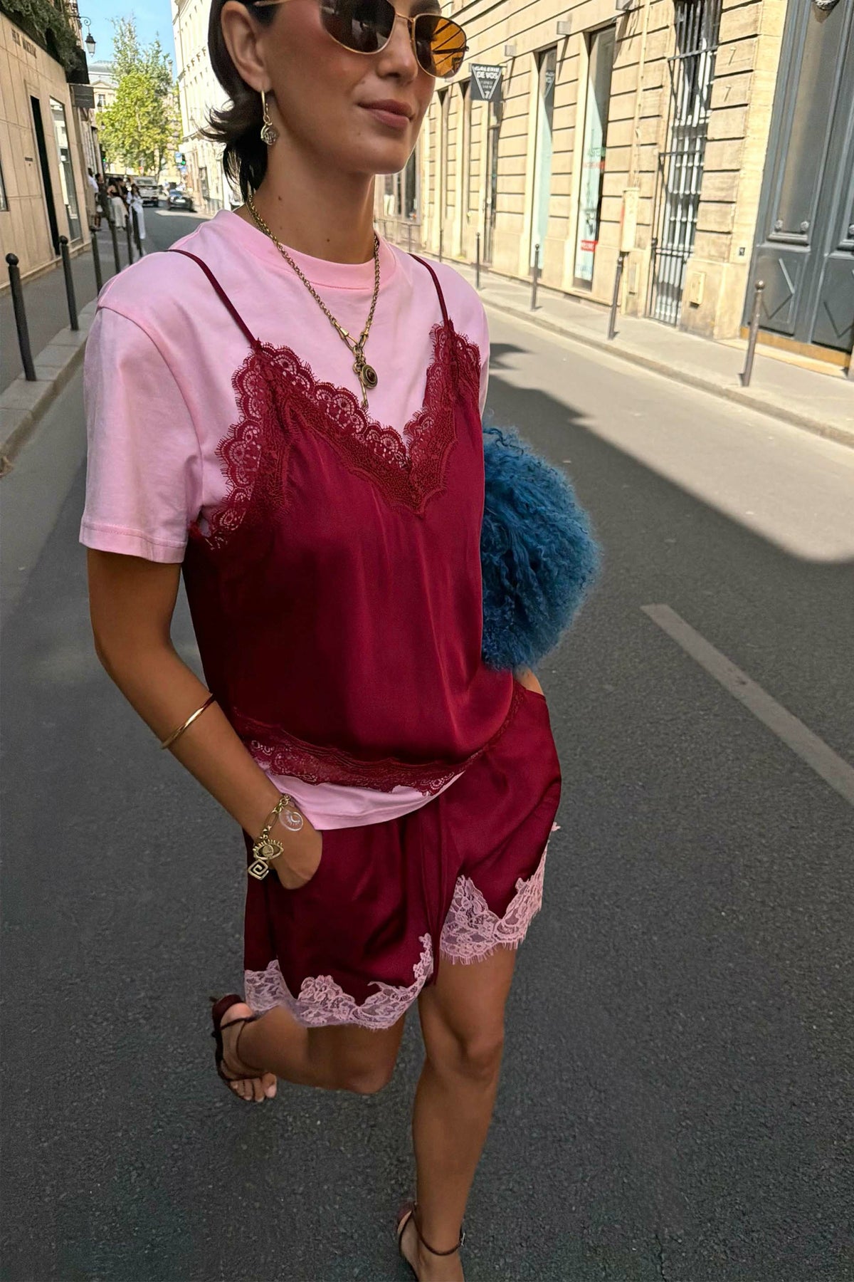 Never Fully Dressed New - Burgundy and Pink Lace Maeva Shorts