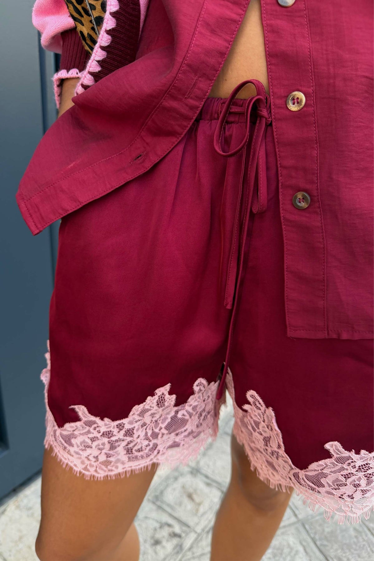 Never Fully Dressed New - Burgundy and Pink Lace Maeva Shorts