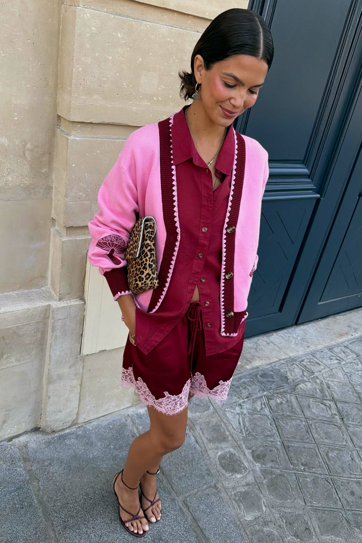 Never Fully Dressed New - Burgundy and Pink Lace Maeva Shorts