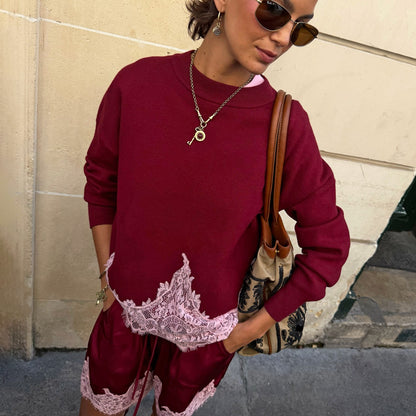 Never Fully Dressed Trending - Burgundy Lace Copenhagen Jumper