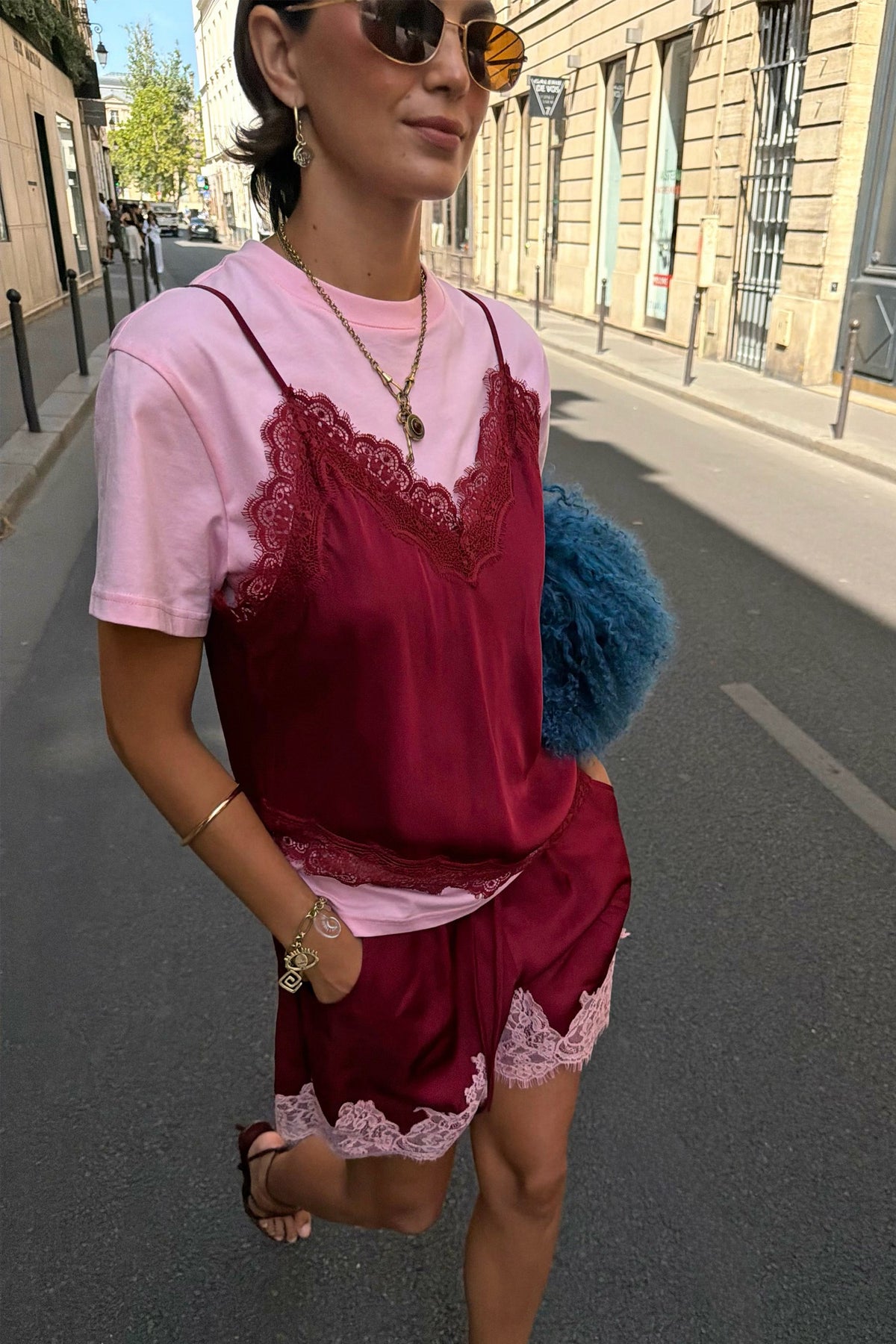 Never Fully Dressed Featured - Pink and Burgundy Overlay T-Shirt