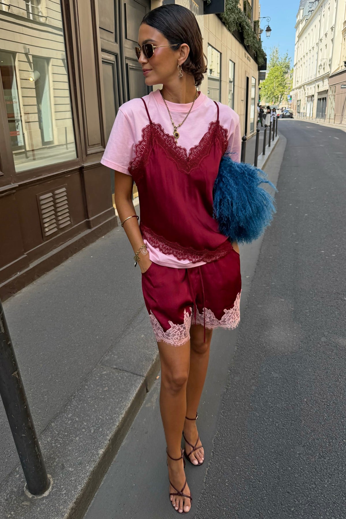 Never Fully Dressed Featured - Pink and Burgundy Overlay T-Shirt