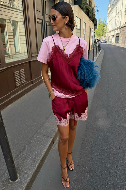 Never Fully Dressed Featured - Pink and Burgundy Overlay T-Shirt