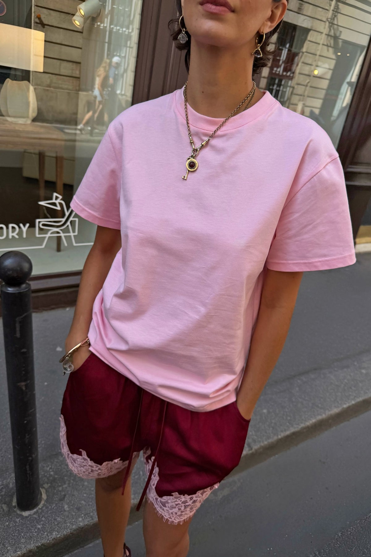Never Fully Dressed Featured - Pink and Burgundy Overlay T-Shirt