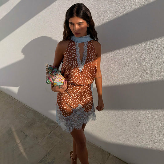 Never Fully Dressed Customer Favorite - Deer Print Mini Maeva Skirt with Lace Trim - Never Fully Dressed