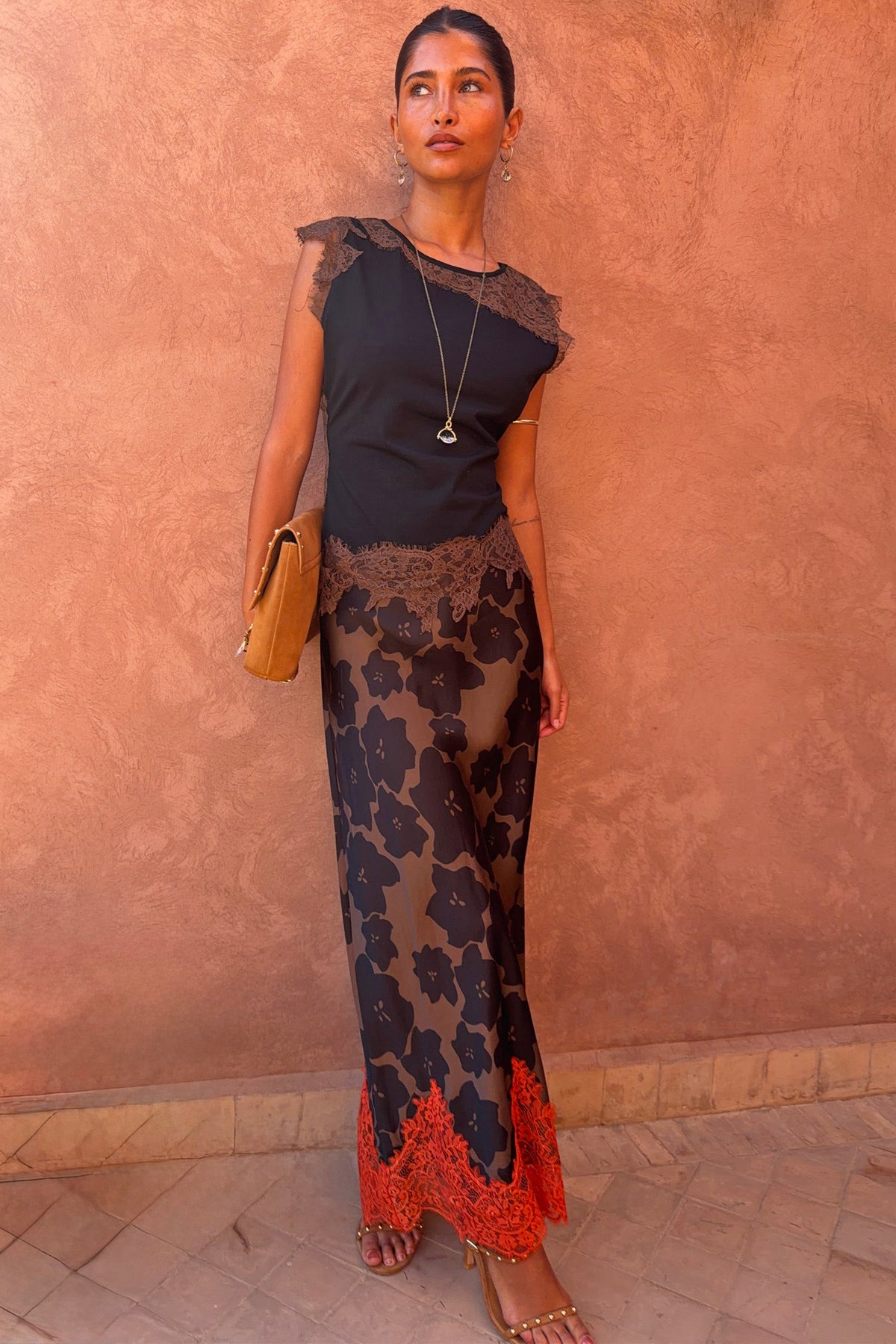 Never Fully Dressed Exclusive - Tan Jaden Floral Maeva Midi Skirt