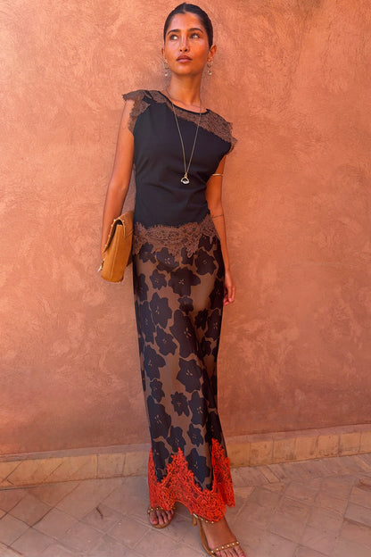 Never Fully Dressed Exclusive - Tan Jaden Floral Maeva Midi Skirt
