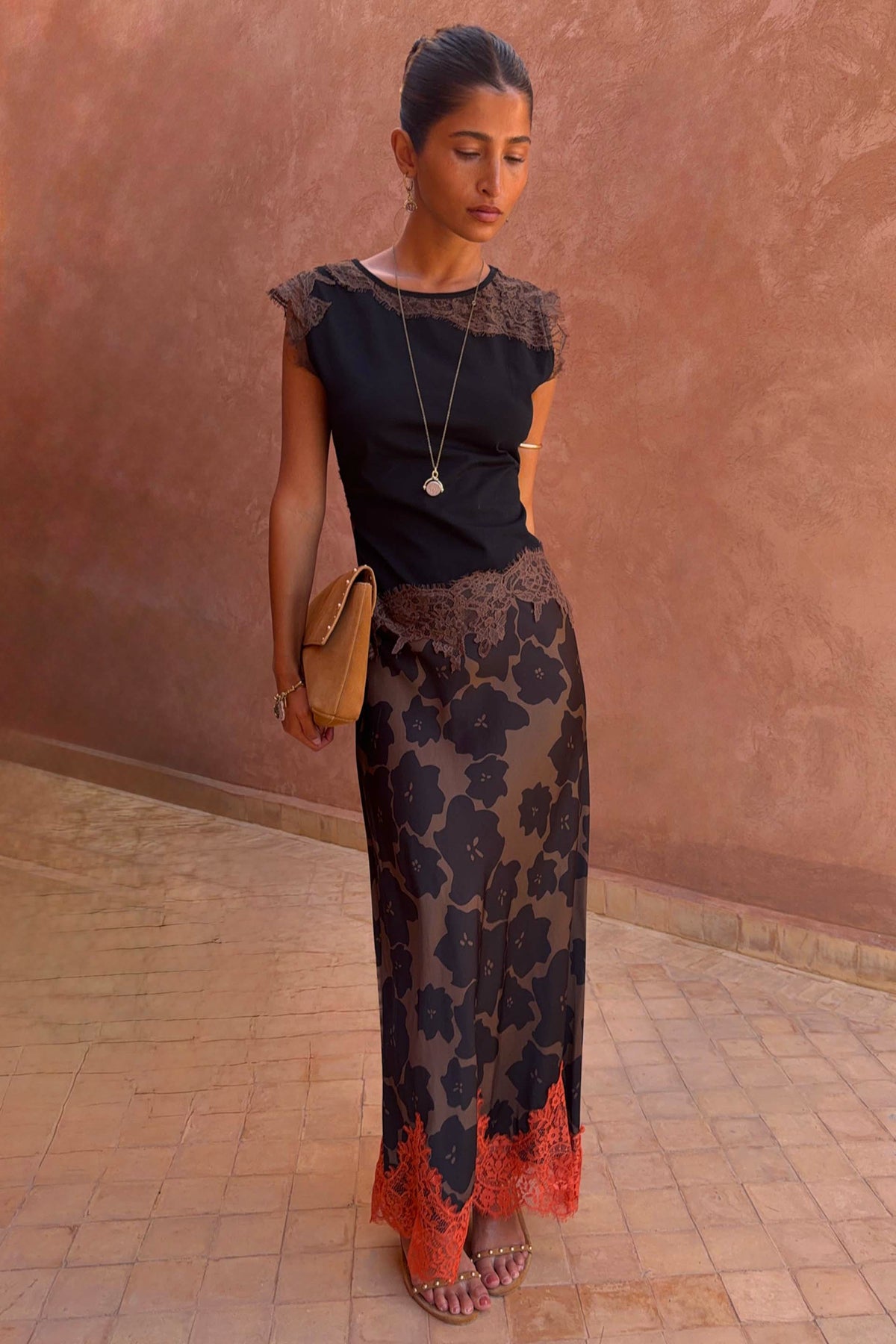 Never Fully Dressed Exclusive - Tan Jaden Floral Maeva Midi Skirt